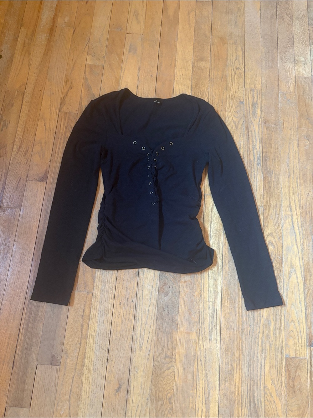 SHEIN Black Lace-Up Long Sleeve Tee Size S Runs Small